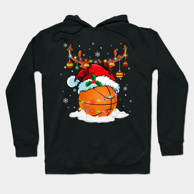 Reindeer Santa Hat Basketball Christmas Lights Xmas Hoodie by Dunnhlpp